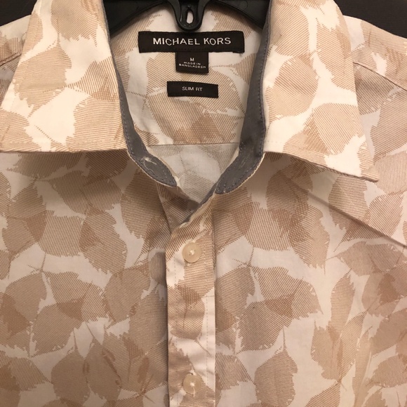 Men's Michael Kors Slim Fit Shirt w/Leaf Motif - Cotton Blend - Picture 5 of 16
